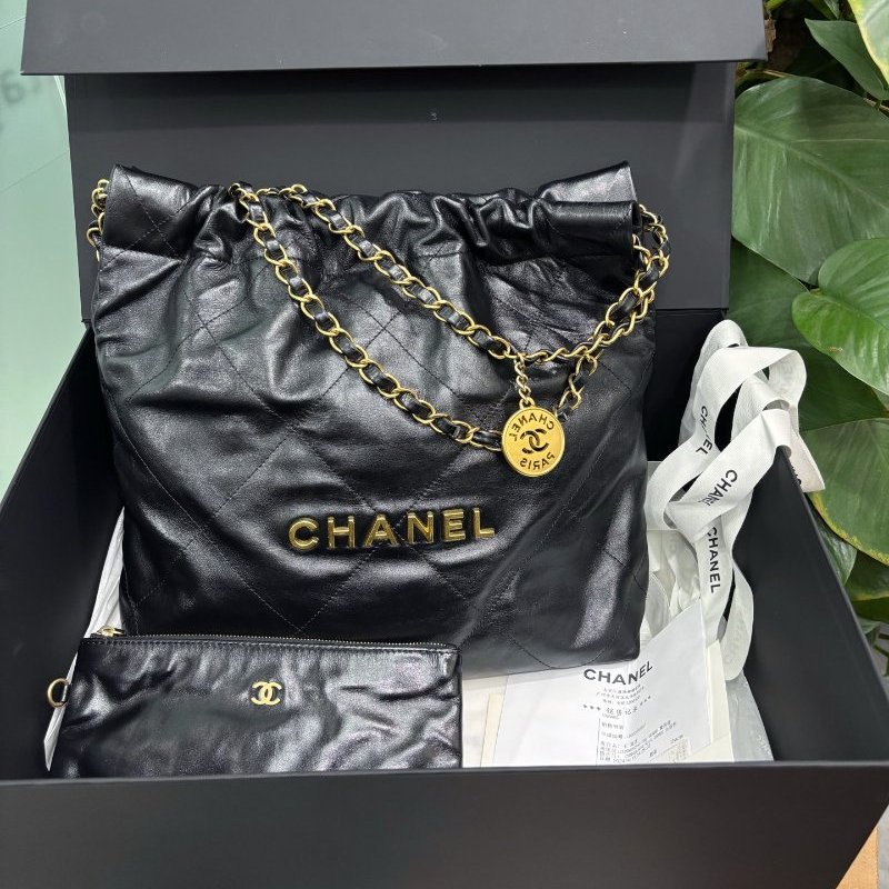 近新品 香奈兒/Chanel 黑金22bag小號垃圾袋 芯片款-0
