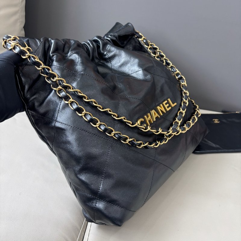 近新品 香奈兒/Chanel 黑金22bag小號垃圾袋 芯片款-3