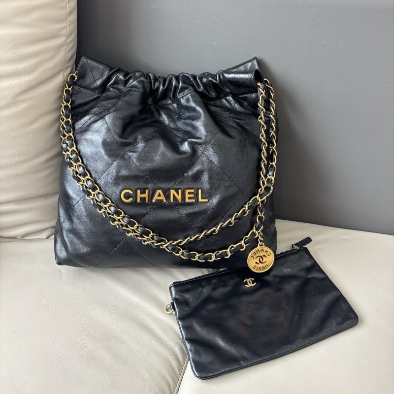 近新品 香奈兒/Chanel 黑金22bag小號垃圾袋 芯片款-6