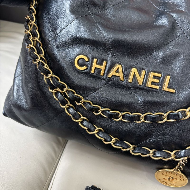 近新品 香奈兒/Chanel 黑金22bag小號垃圾袋 芯片款-10