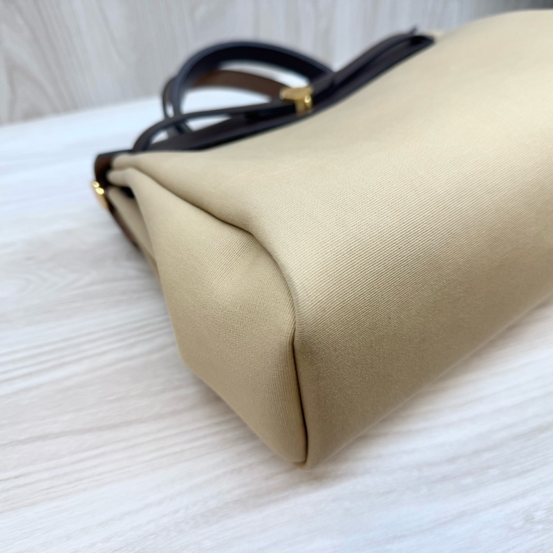 Hermes烏木色拚淺棕帆布Herbag31手提肩背包-10