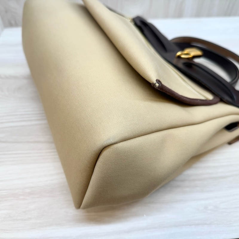 Hermes烏木色拚淺棕帆布Herbag31手提肩背包-12