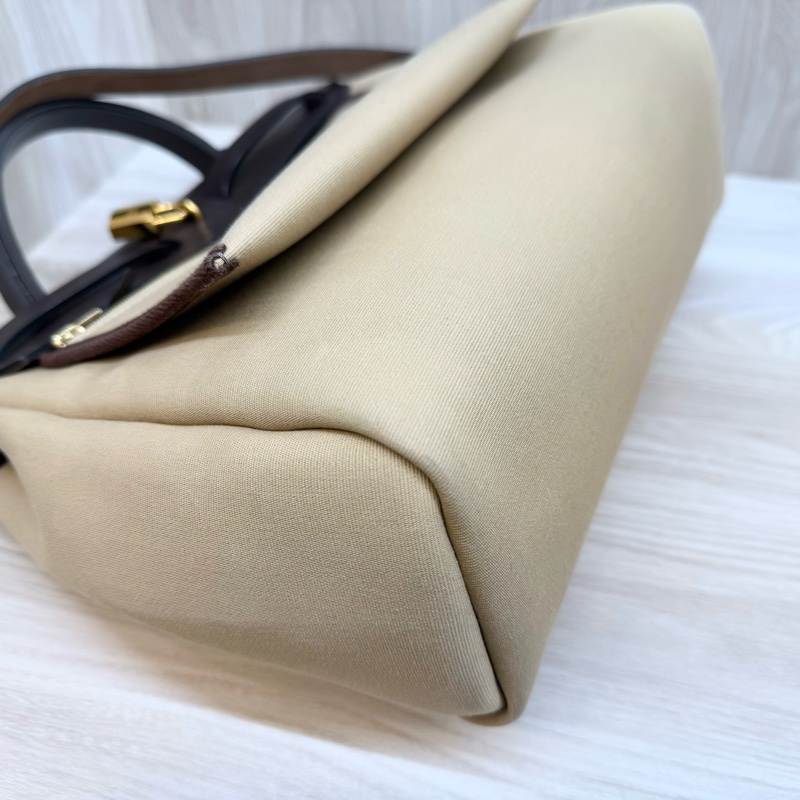 Hermes烏木色拚淺棕帆布Herbag31手提肩背包-13