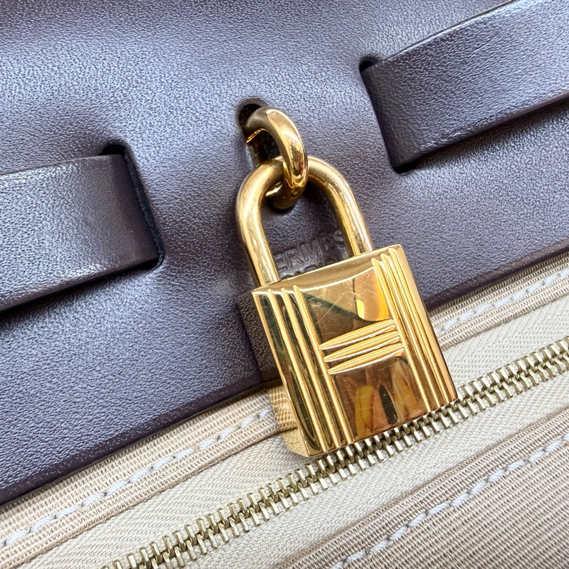 Hermes烏木色拚淺棕帆布Herbag31手提肩背包-16