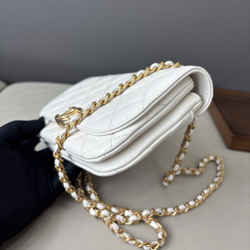 芯片款 香奈兒/Chanel 白色油蠟羊皮鏈條包-3
