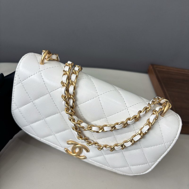 芯片款 香奈兒/Chanel 白色油蠟羊皮鏈條包-4