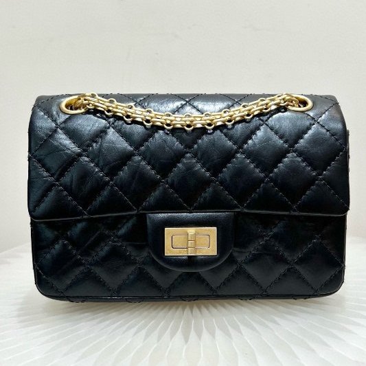 香奈兒/Chanel 2.55 Mini黑金油蠟牛皮鏈條包-0