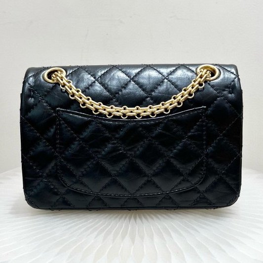 香奈兒/Chanel 2.55 Mini黑金油蠟牛皮鏈條包-1