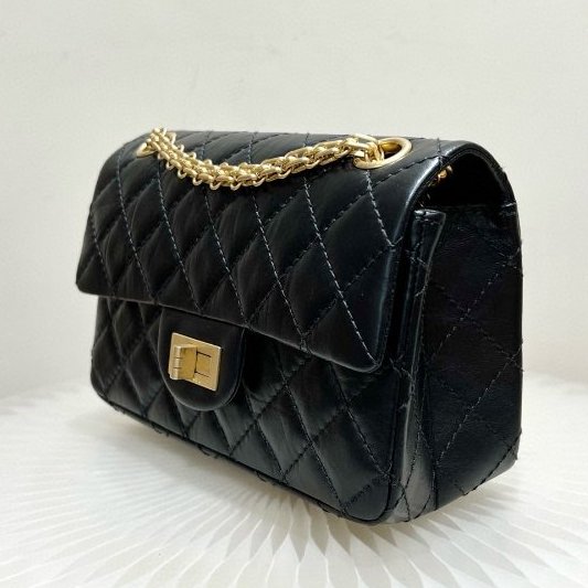 香奈兒/Chanel 2.55 Mini黑金油蠟牛皮鏈條包-2