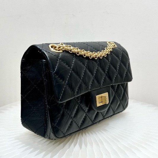 香奈兒/Chanel 2.55 Mini黑金油蠟牛皮鏈條包-3