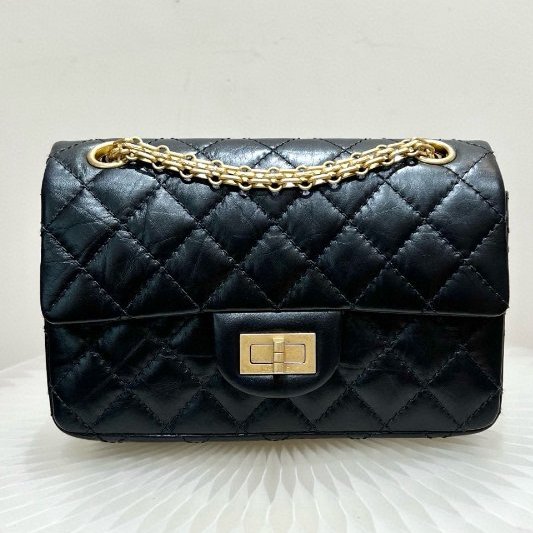 香奈兒/Chanel 2.55 Mini黑金油蠟牛皮鏈條包-5
