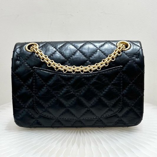 香奈兒/Chanel 2.55 Mini黑金油蠟牛皮鏈條包-6