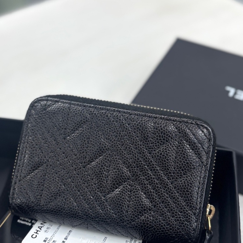 99新Chanel 黑金荔枝牛皮零錢包，鐳射25開，附件卡、塵袋、盒-1