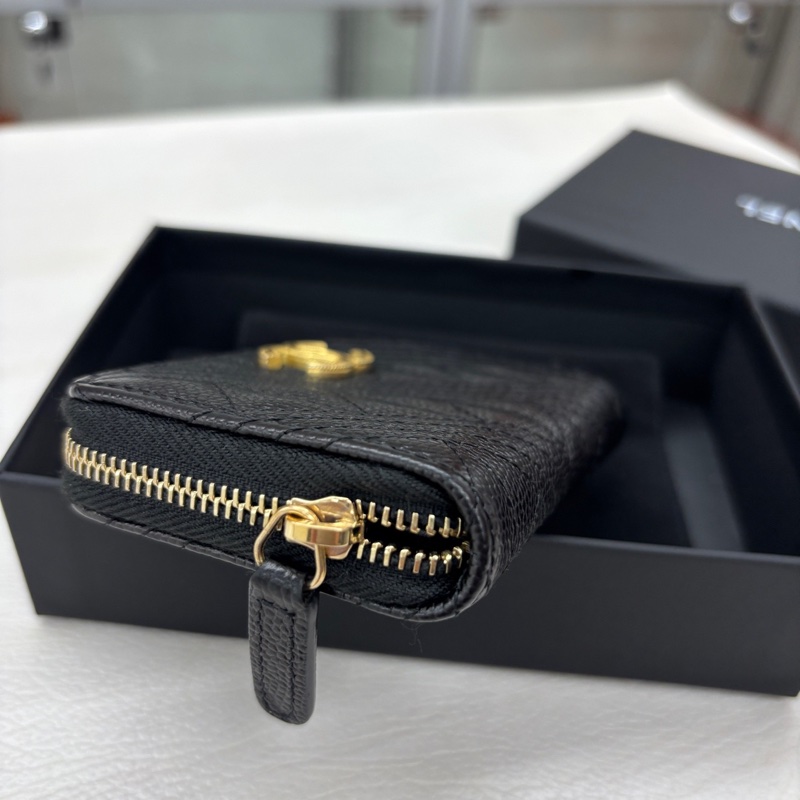 99新Chanel 黑金荔枝牛皮零錢包，鐳射25開，附件卡、塵袋、盒-3