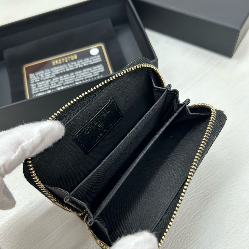 99新Chanel 黑金荔枝牛皮零錢包，鐳射25開，附件卡、塵袋、盒-4