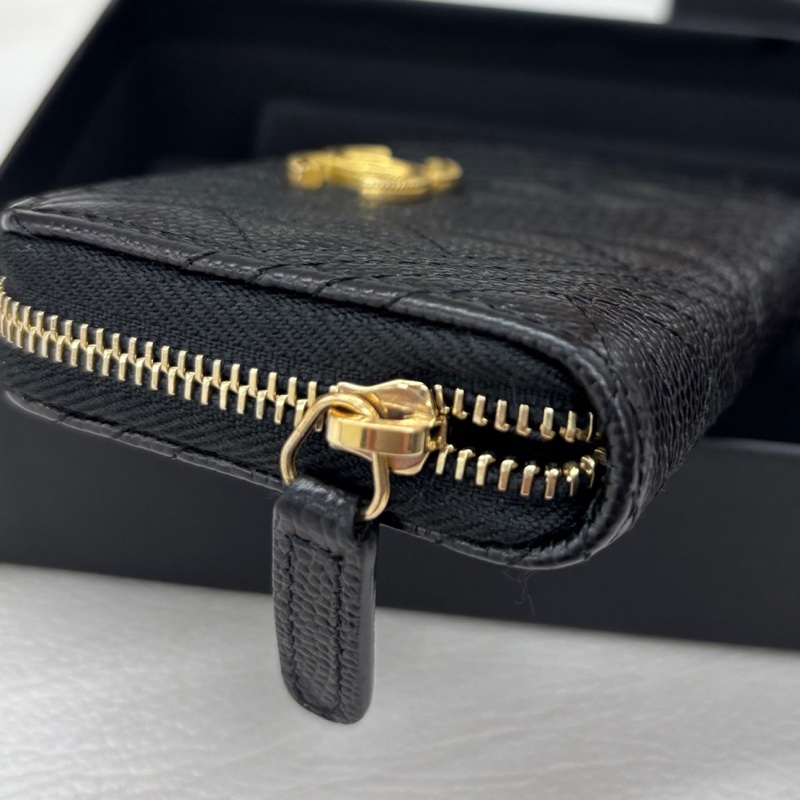 99新Chanel 黑金荔枝牛皮零錢包，鐳射25開，附件卡、塵袋、盒-6