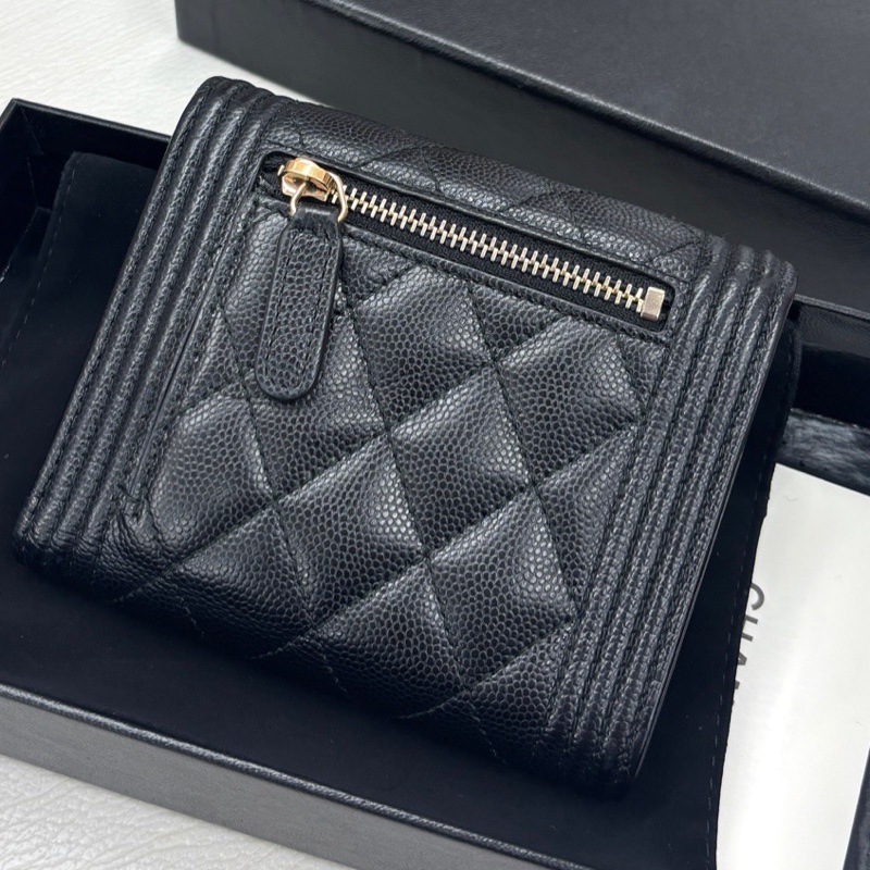 Chanel 黑金荔枝牛皮 leboy系列方錢包，鐳射25開無卡 附件塵袋、盒。-1