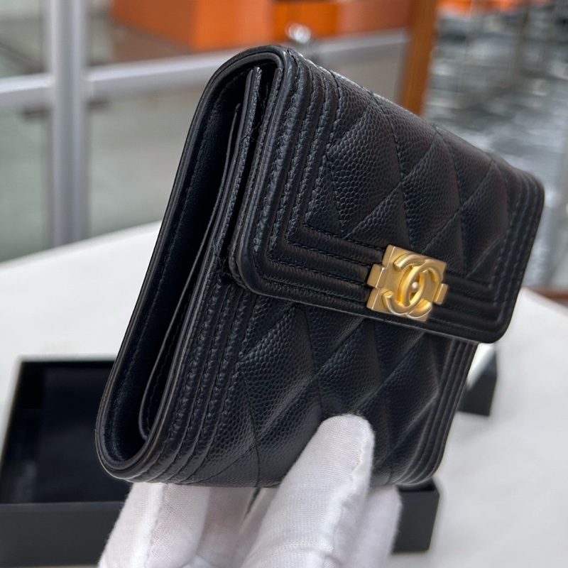 Chanel 黑金荔枝牛皮 leboy系列方錢包，鐳射25開無卡 附件塵袋、盒。-2
