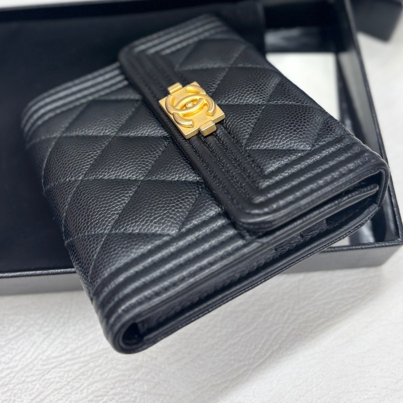 Chanel 黑金荔枝牛皮 leboy系列方錢包，鐳射25開無卡 附件塵袋、盒。-4