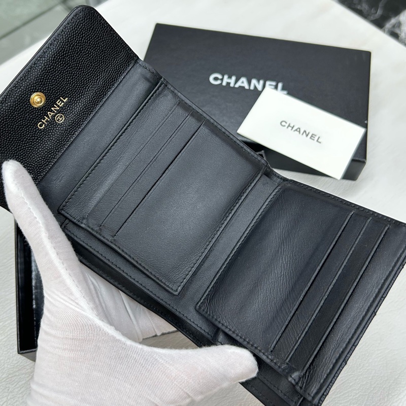 Chanel 黑金荔枝牛皮 leboy系列方錢包，鐳射25開無卡 附件塵袋、盒。-6