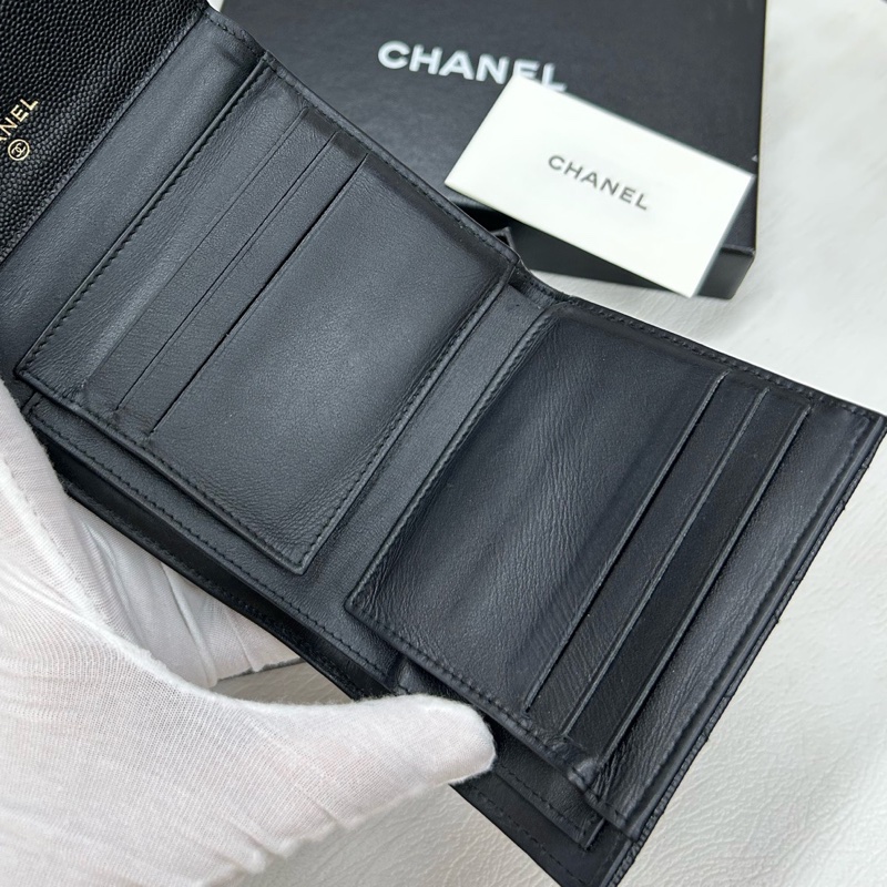 Chanel 黑金荔枝牛皮 leboy系列方錢包，鐳射25開無卡 附件塵袋、盒。-8