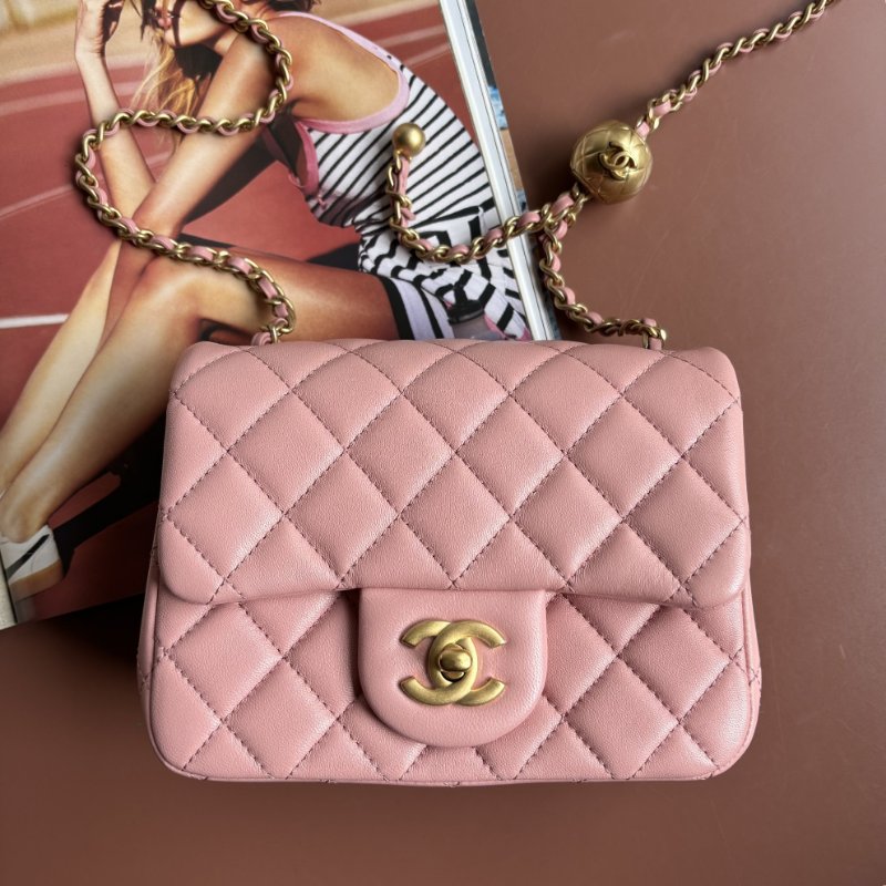 ✨ 金球方胖 ::CHANEL:: DUSTY ROSE 藕粉色經典菱格紋小羊皮小金球可調節鏈帶轉釦斜背包-0