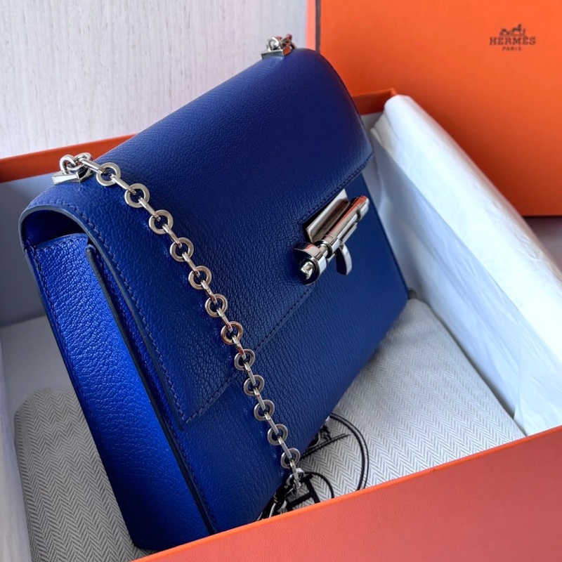 Hermes 電光藍mini verrou手槍包，C刻，山羊皮，前扣五金原膜未撕，包身無磨損-1