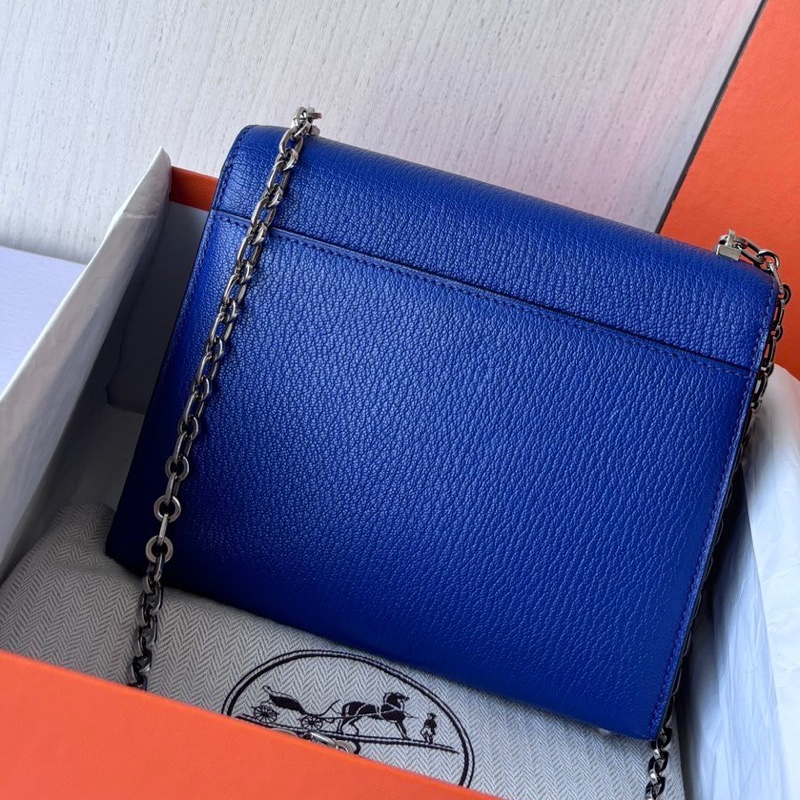 Hermes 電光藍mini verrou手槍包，C刻，山羊皮，前扣五金原膜未撕，包身無磨損-3