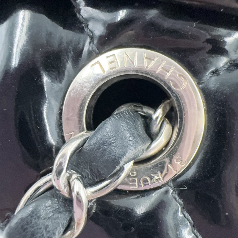 Chanel 漆皮黑色銀釦Gay肩背托特包-16