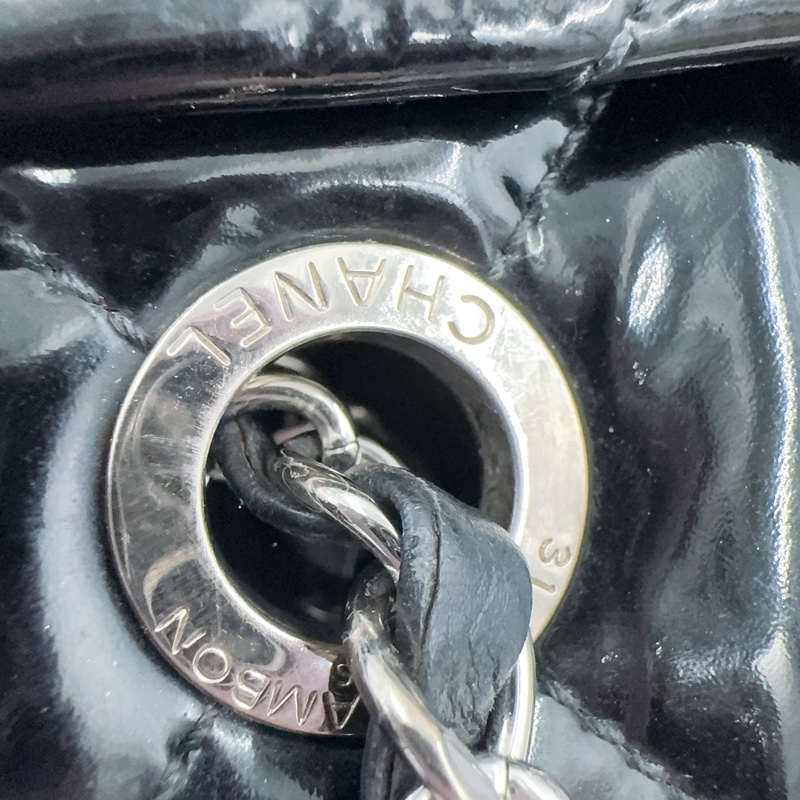 Chanel 漆皮黑色銀釦Gay肩背托特包-17