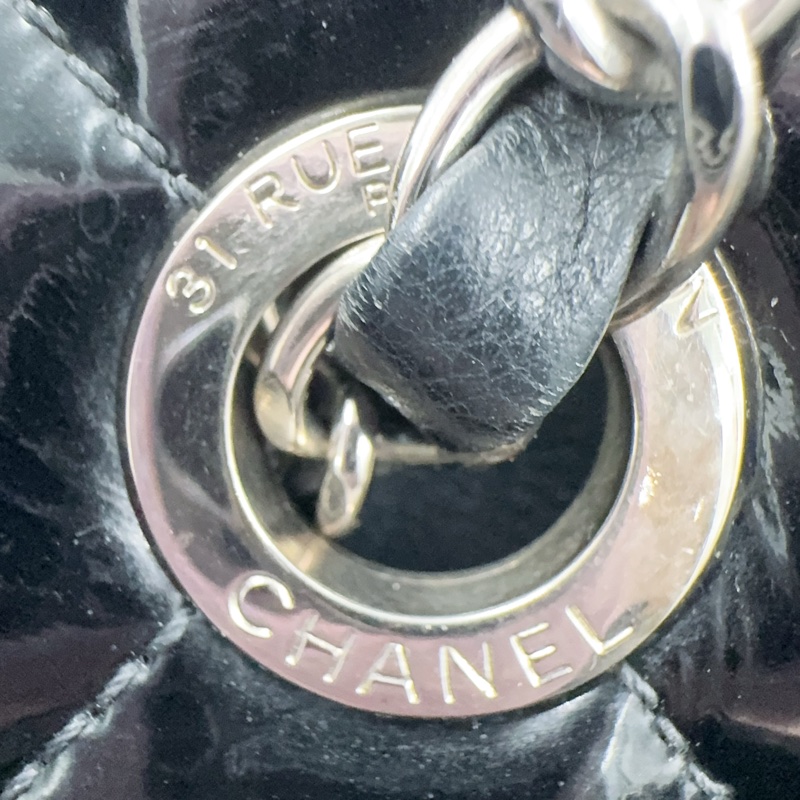 Chanel 漆皮黑色銀釦Gay肩背托特包-18