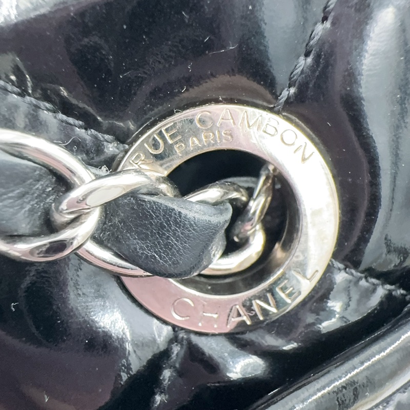 Chanel 漆皮黑色銀釦Gay肩背托特包-19