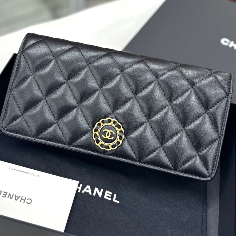 Chanel 24S芯片 黑金羊皮Clutch手拿包 尺寸22*10-0