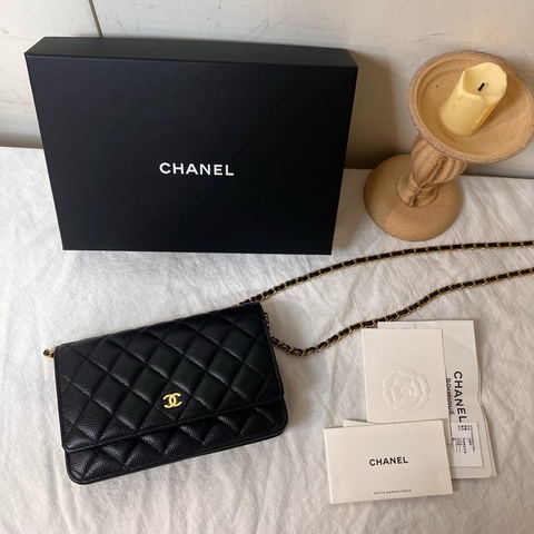 ෆ Chanel 黑金荔枝woc芯片款🈶購證