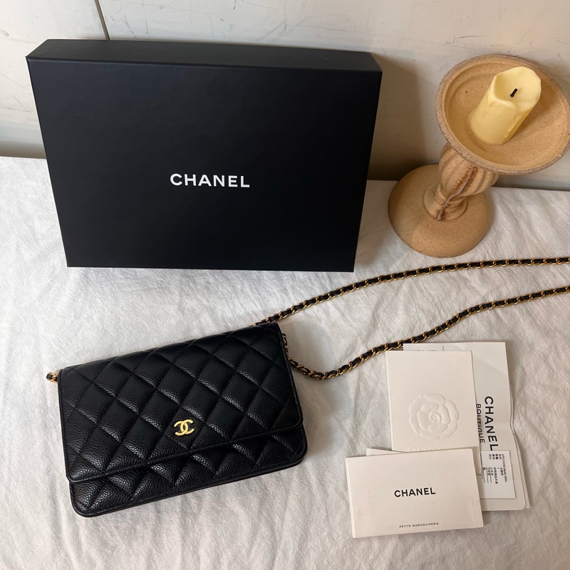 ෆ Chanel 黑金荔枝woc芯片款🈶購證-0