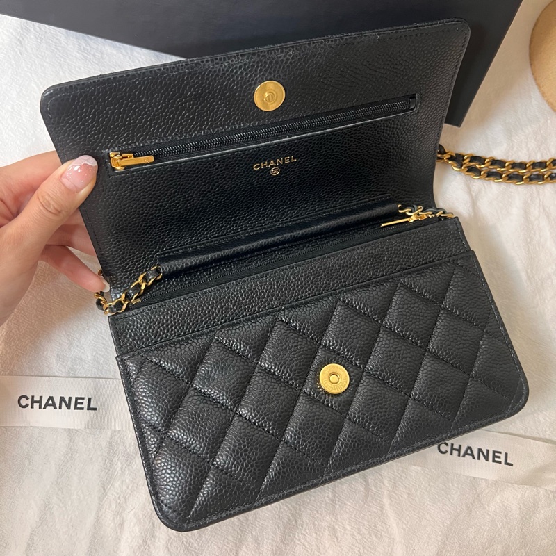 ෆ Chanel 黑金荔枝woc芯片款🈶購證-9