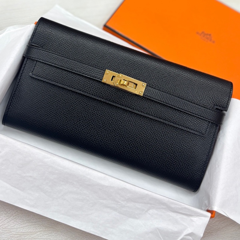 Hermes 黑金Kelly長錢包，D刻，epsom，附件原盒-0