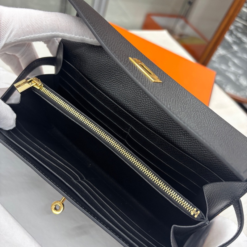 Hermes 黑金Kelly長錢包，D刻，epsom，附件原盒-7
