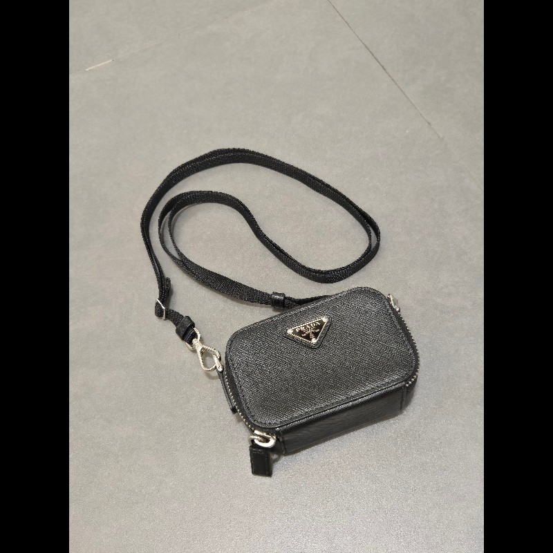 PRADA 普拉達 Saffiano 可拆斜背防刮牛皮零錢卡片小包-0