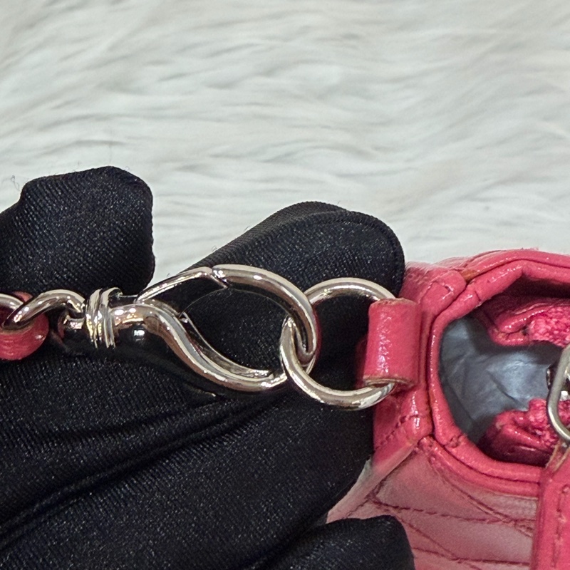 CHANEL vintage 桃紅 銀鍊 腋下包 手提包 肩背包 手機包 老香-21
