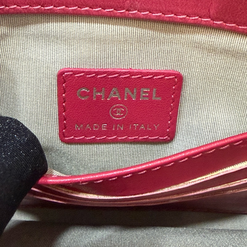 CHANEL vintage 桃紅 銀鍊 腋下包 手提包 肩背包 手機包 老香-47