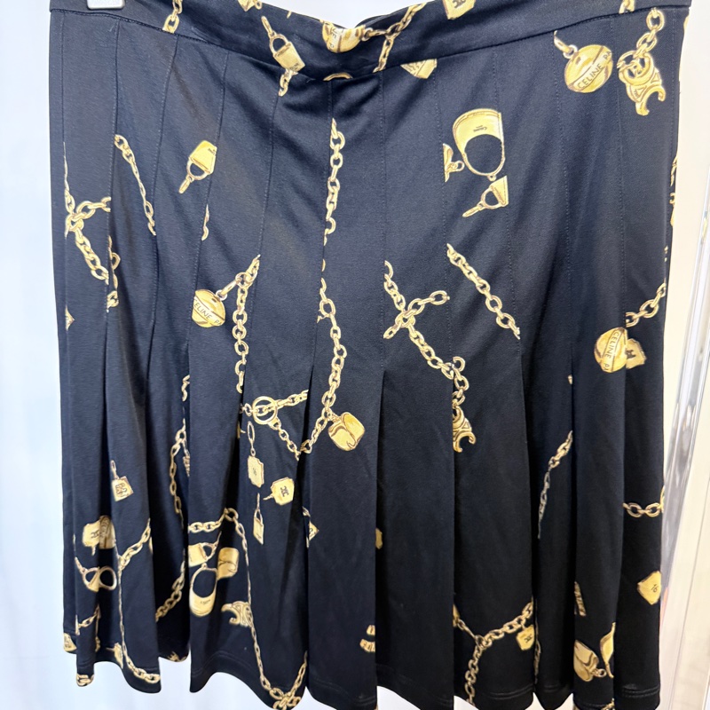CELINE✨真絲鏈條百褶裙短裙#38-0