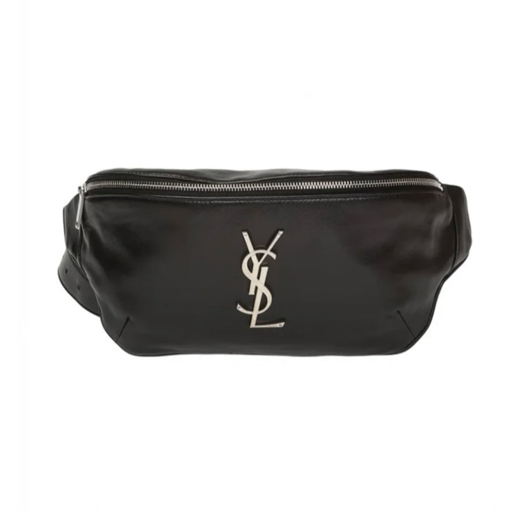 YSL 經典CLASSIC MONOGRAM金屬LOGO羊皮腰包(黑色)-1