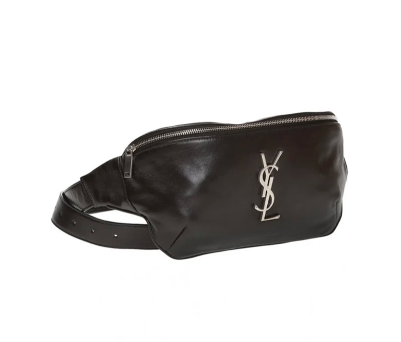 YSL 經典CLASSIC MONOGRAM金屬LOGO羊皮腰包(黑色)-3