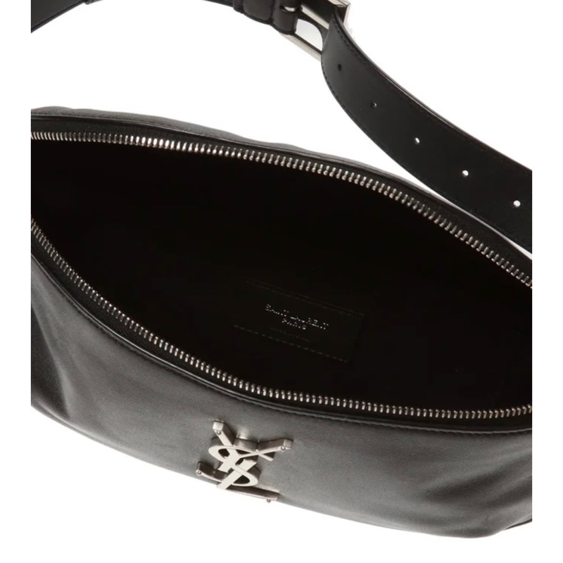 YSL 經典CLASSIC MONOGRAM金屬LOGO羊皮腰包(黑色)-4