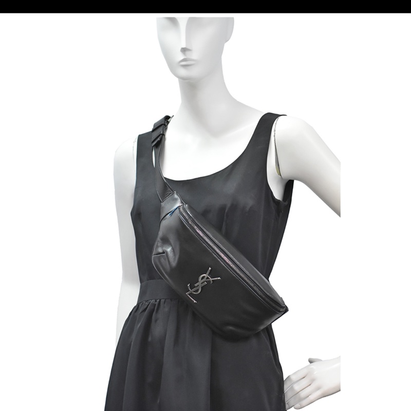 YSL 經典CLASSIC MONOGRAM金屬LOGO羊皮腰包(黑色)-6