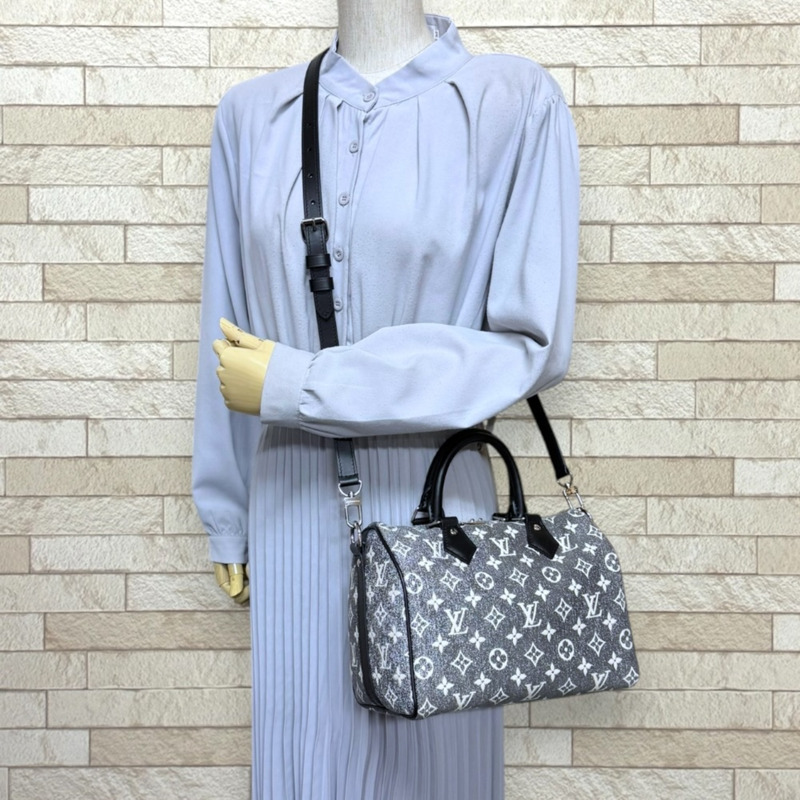 路易威登 Speedy 25 Bandoulière Monogram Jacquard Denim 單肩包，M21464 灰色，女士，LOUIS VUITTON 兩用-1