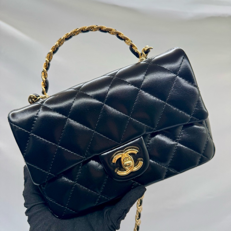 香奈兒 CHANEL 經典菱格紋亮面羊皮手提肩背兩用包 20公分 AS4023-0