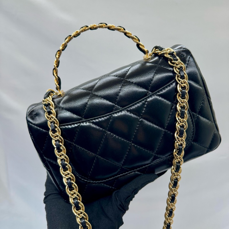 香奈兒 CHANEL 經典菱格紋亮面羊皮手提肩背兩用包 20公分 AS4023-1
