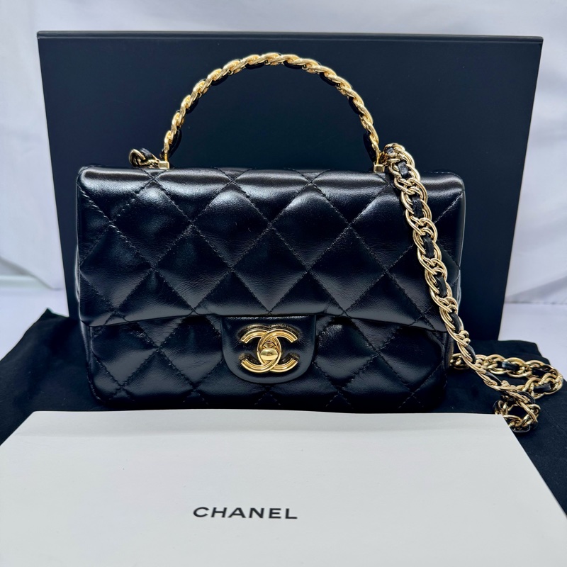 香奈兒 CHANEL 經典菱格紋亮面羊皮手提肩背兩用包 20公分 AS4023-2